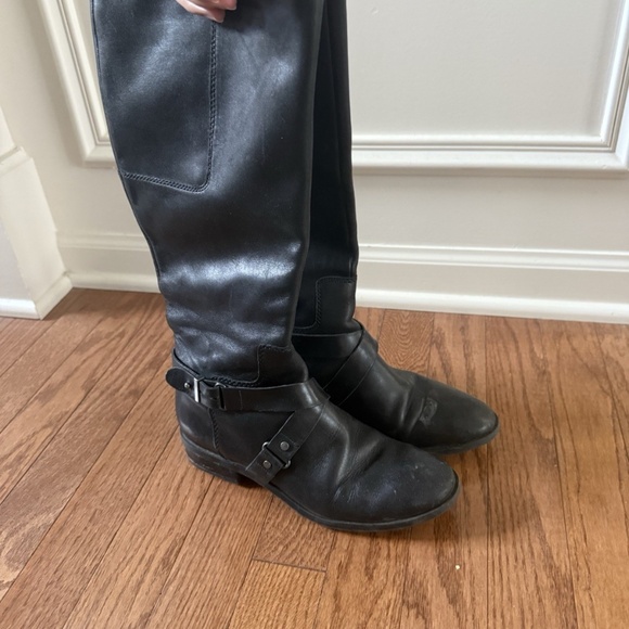 NINE WEST BLOGGER BLACK PREMIUM LEATHER SIDE ZIP TALL RIDING BOOTS 6M - Picture 2 of 11